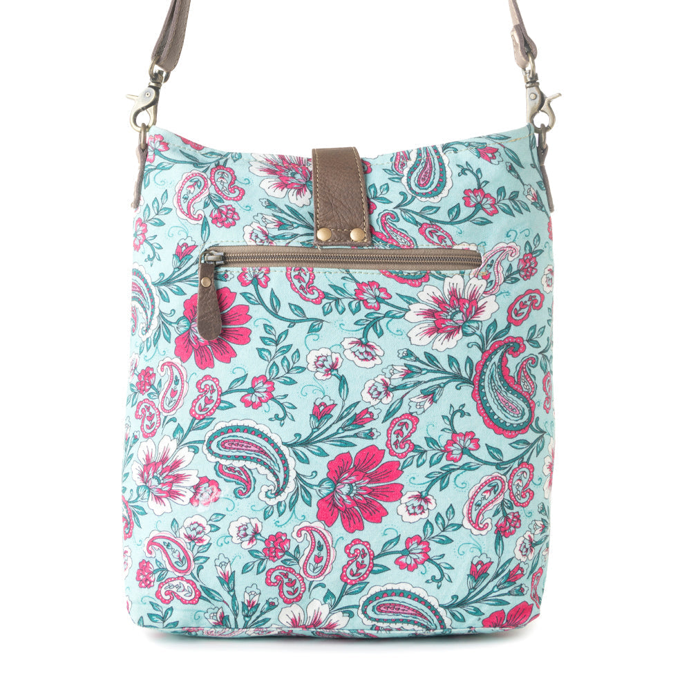 Myra Aspendale upcycled canvas Bag for Women Blue with leather details Up-Cycled Canvas Bag