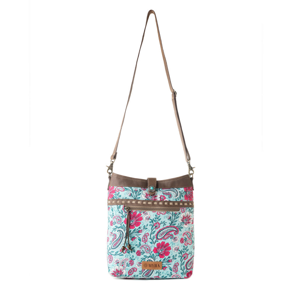 Myra Aspendale upcycled canvas Bag for Women Blue with leather details Up-Cycled Canvas Bag