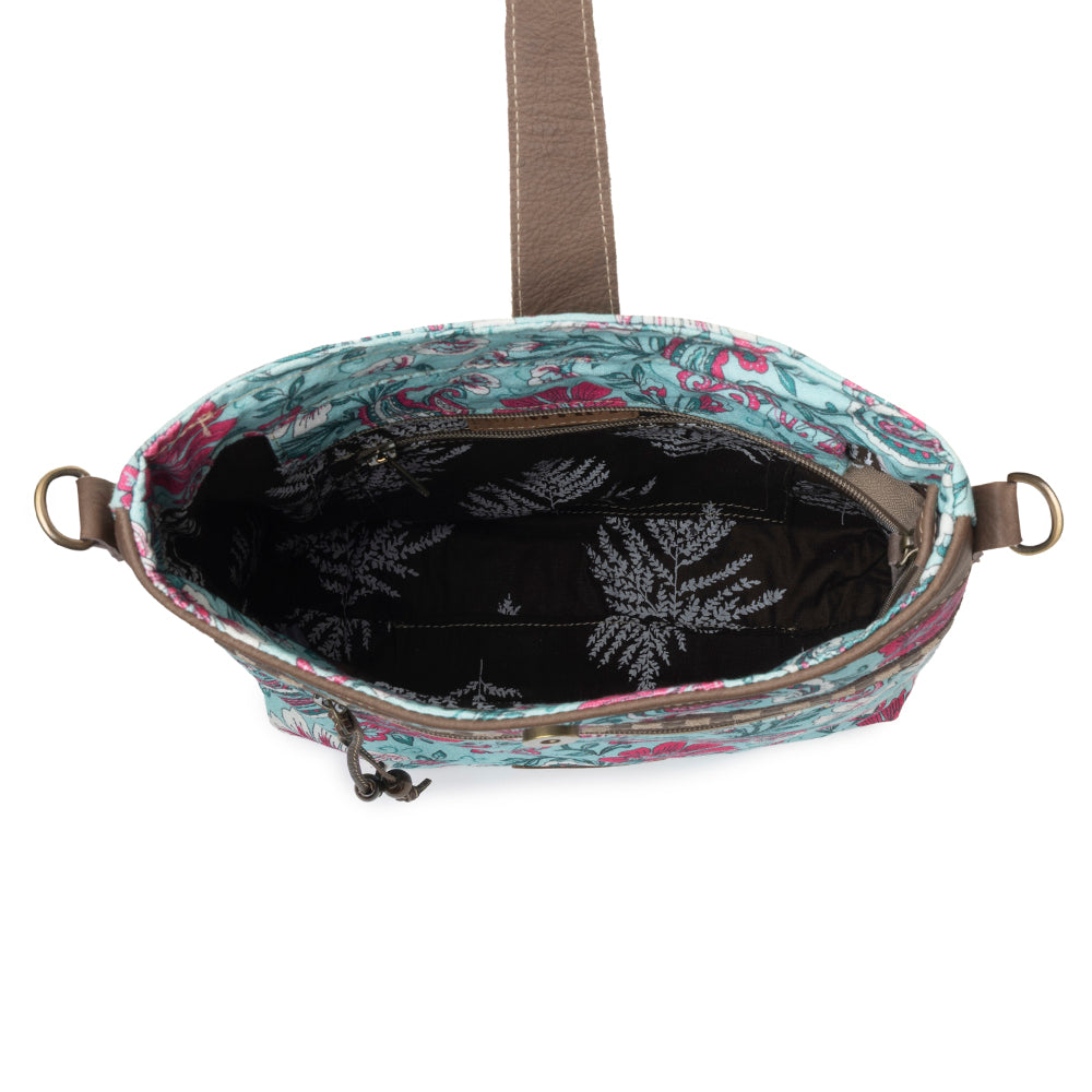 Myra Aspendale upcycled canvas Bag for Women Blue with leather details Up-Cycled Canvas Bag