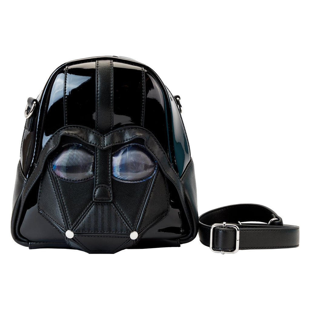 Black Darth Vader helmet-shaped bag on a white background