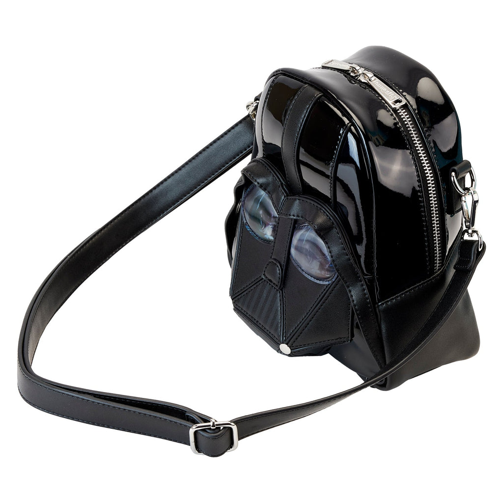 Black Darth Vader backpack with a strap on a white background