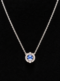 SILVER BLUE CRYSTAL PENDANT NECKLACE | SAPPHIRE HALO PENDANT NECKLACE Necklace