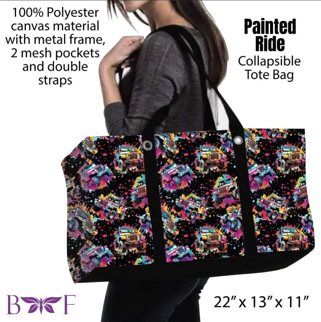 Painted ride large tote and 2 inside mesh pockets