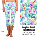 Purple and Peach Tropical Floral capris and biker shorts with pockets