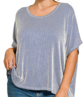 RIBBED STRIPED OVERSIZED SHORT SLEEVE TOP - NAVY - ZENANA TOP