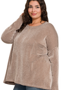 RIBBED STRIPED OVERSIZED LONG SLEEVE TOP - ZENANA TOP