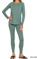BRUSHED DTY MICROFIBER ROUND NECK TOP AND LEGGINGS SET - ASH JADE pajama
