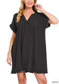 DOUBLE GAUZE RAW EDGE V-NECK DRESS COVERUP COVERUP
