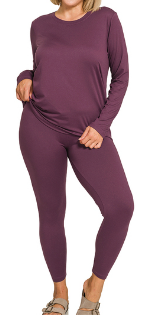 BRUSHED DTY MICROFIBER ROUND NECK TOP AND LEGGINGS SET Loungewear Set