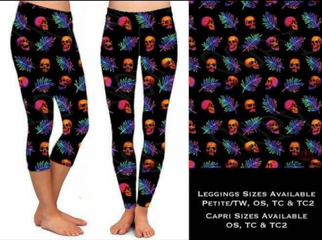 CRAZY SKULL LEGGINGS AND CAPRIS WITH POCKETS