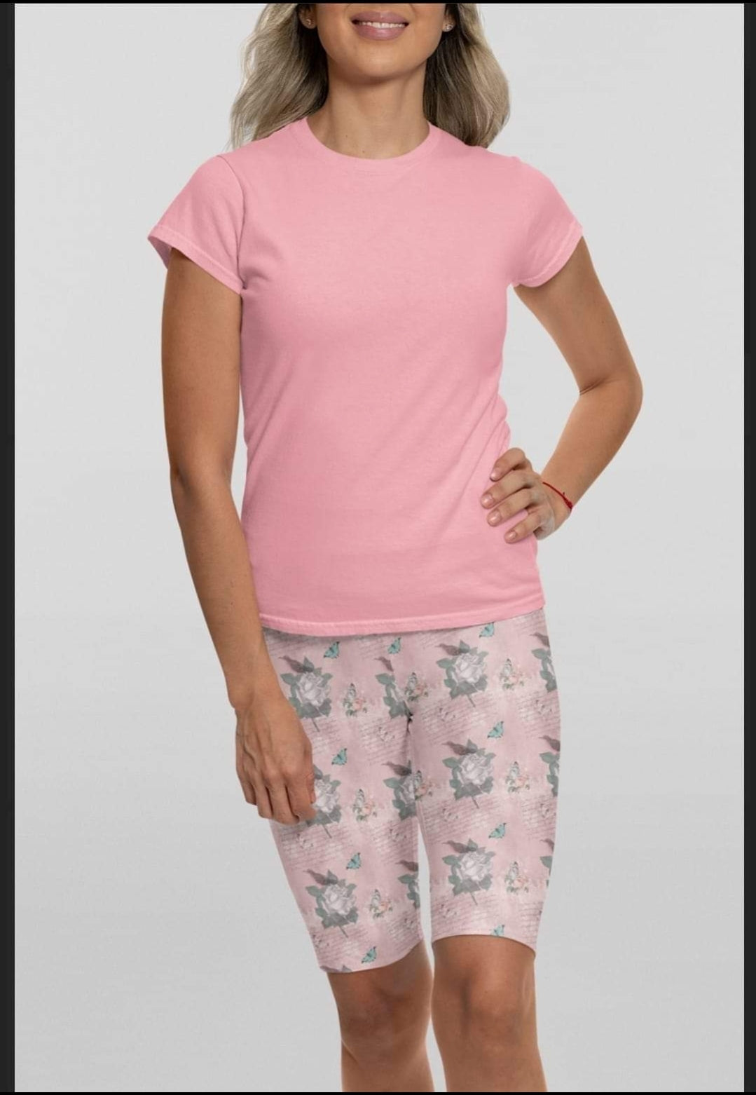 Light Summer Rose biker shorts and 4" jogger shorts with pockets