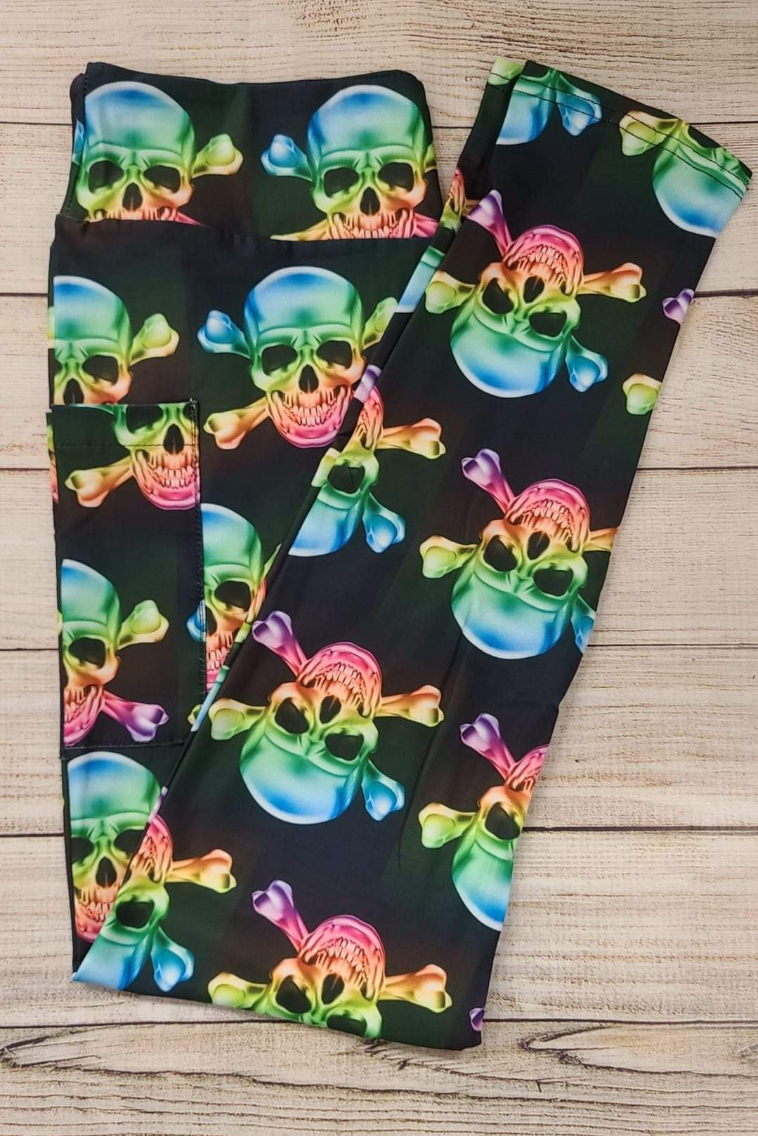 RAINBOW SKULLS LEGGINGS AND BIKE SHORTS WITH POCKETS