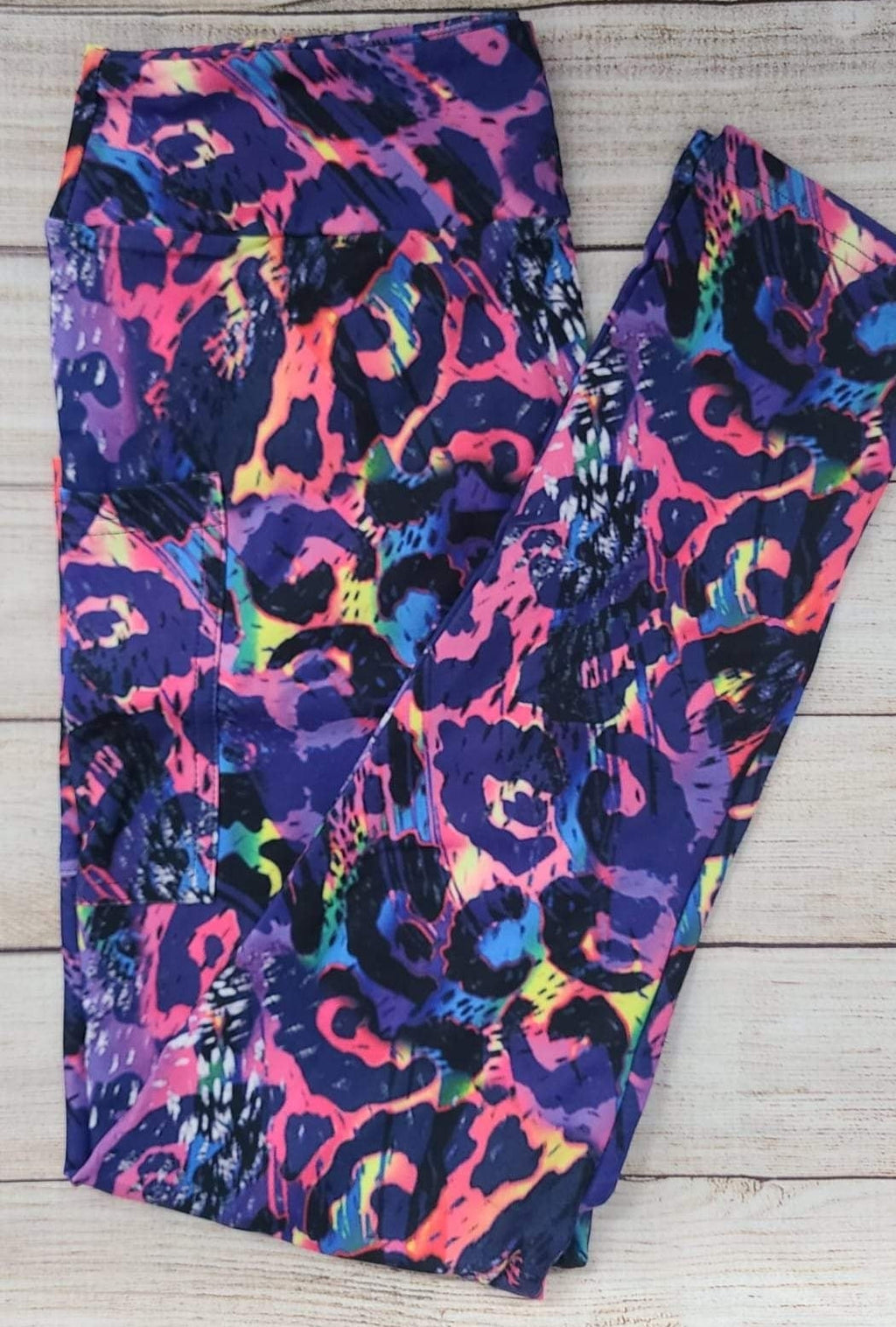 PURPLE LEOPARD LEGGINGS, CAPRIS WITH POCKETS