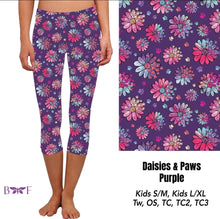 Load image into Gallery viewer, Daisies and Paws purple Leggings and Capris
