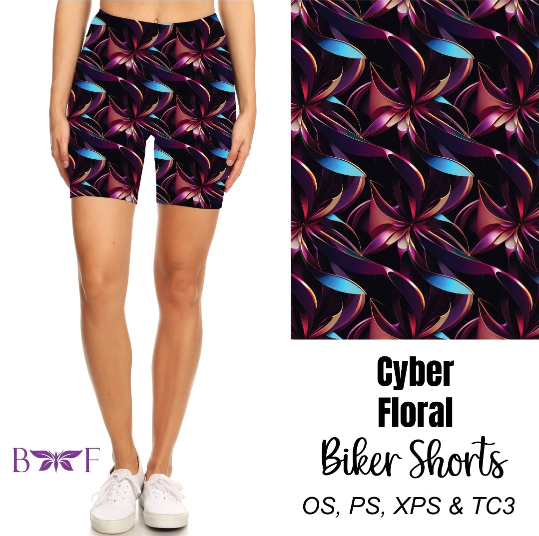 Cyber Floral biker shorts with pockets