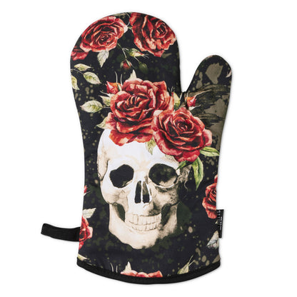 Skull Vintage Flower Oven Mitts And Potholder Set