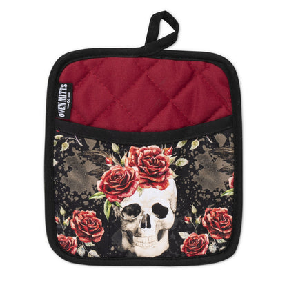 Skull Vintage Flower Oven Mitts And Potholder Set