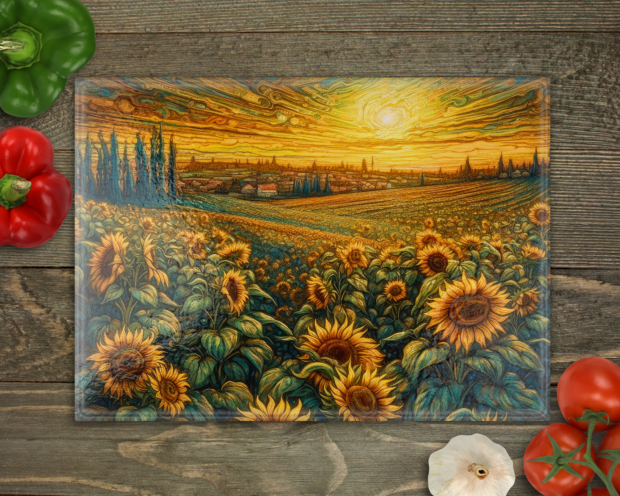 Sunflower Field Glass Cutting Board cutting board