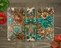 Teal Coquette Cow print Glass Cutting Board cutting board