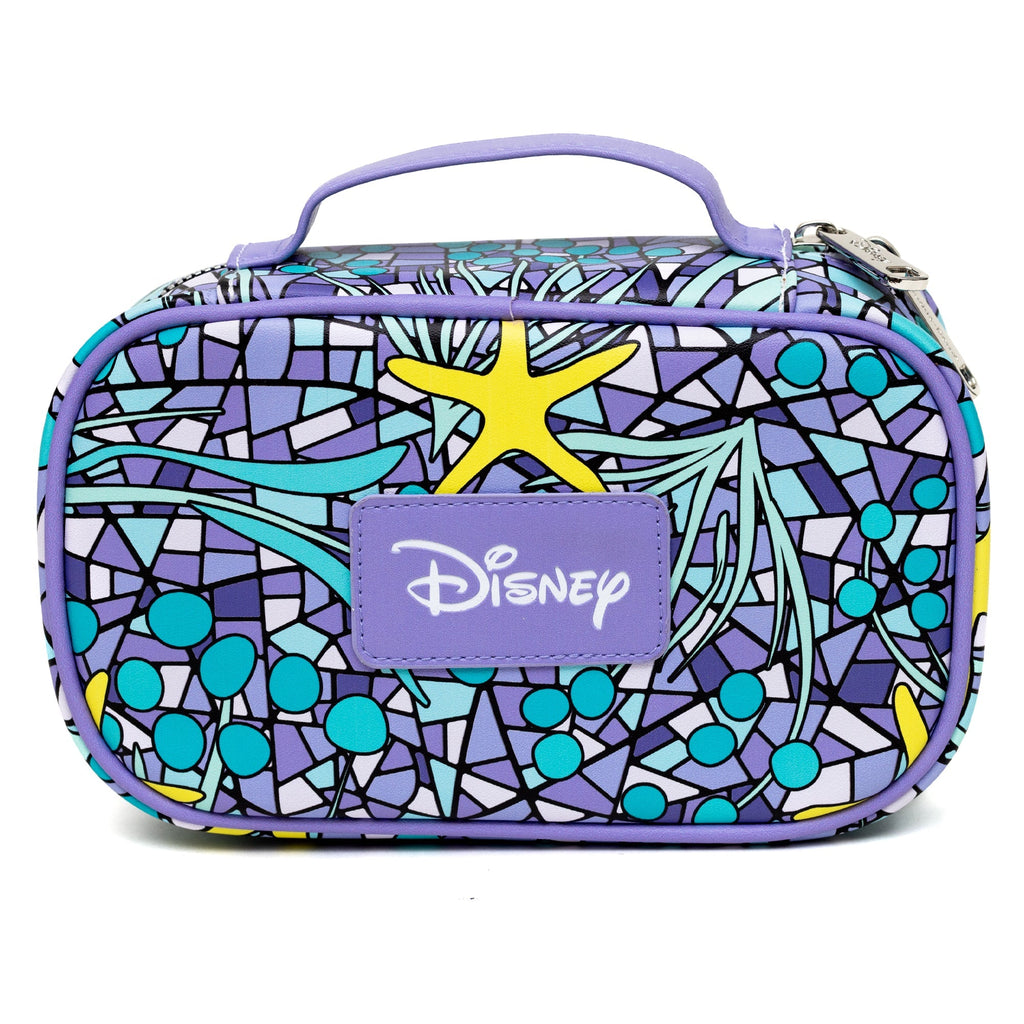 Disney Vegan Leather Travel Cosmetic Bag, Make-Up Bag for Women, The Little Mermaid Ariel Pose Applique Stained Glass Print