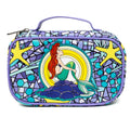 Disney Vegan Leather Travel Cosmetic Bag, Make-Up Bag for Women, The Little Mermaid Ariel Pose Applique Stained Glass Print