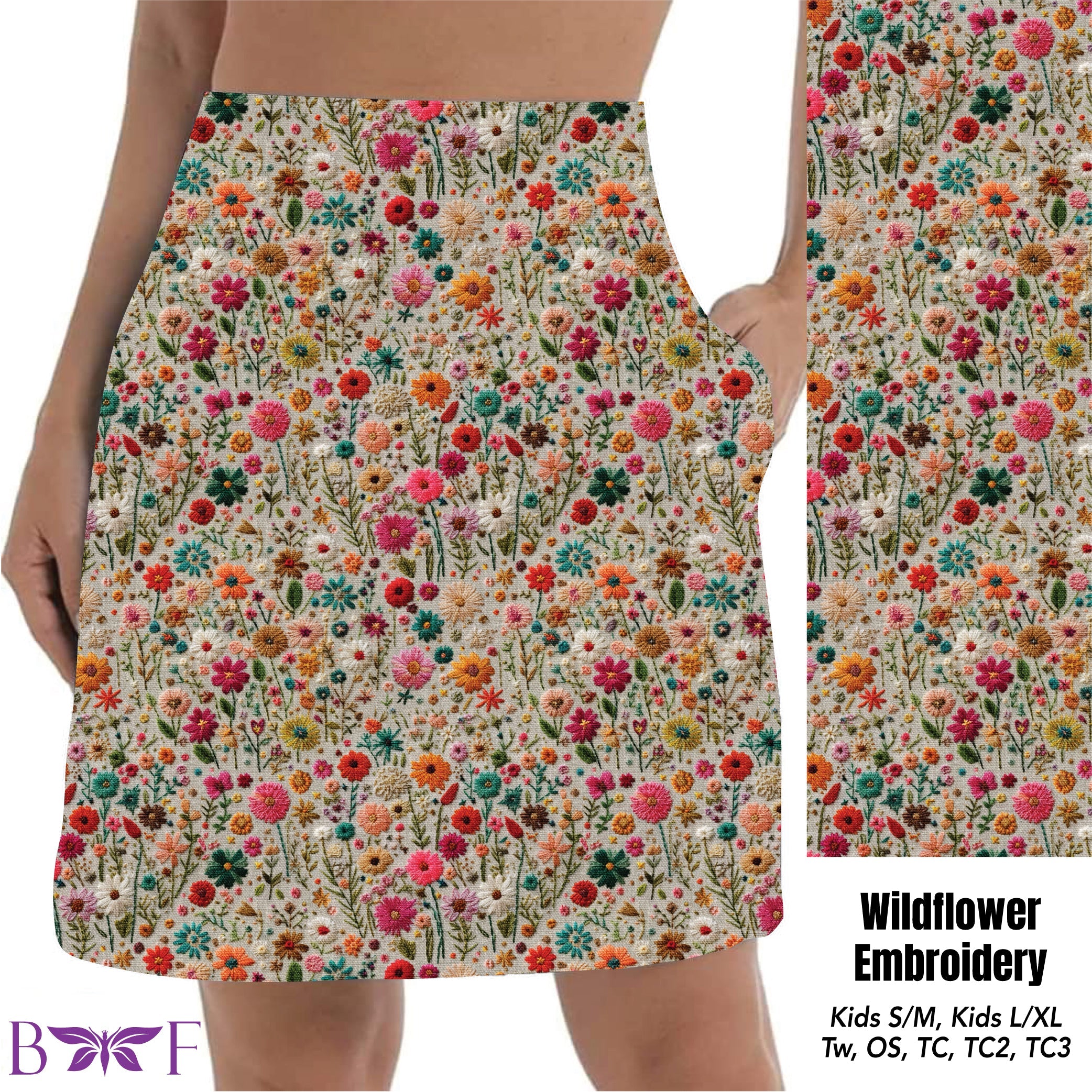 Wildflower Embroidery capris and skorts with pockets