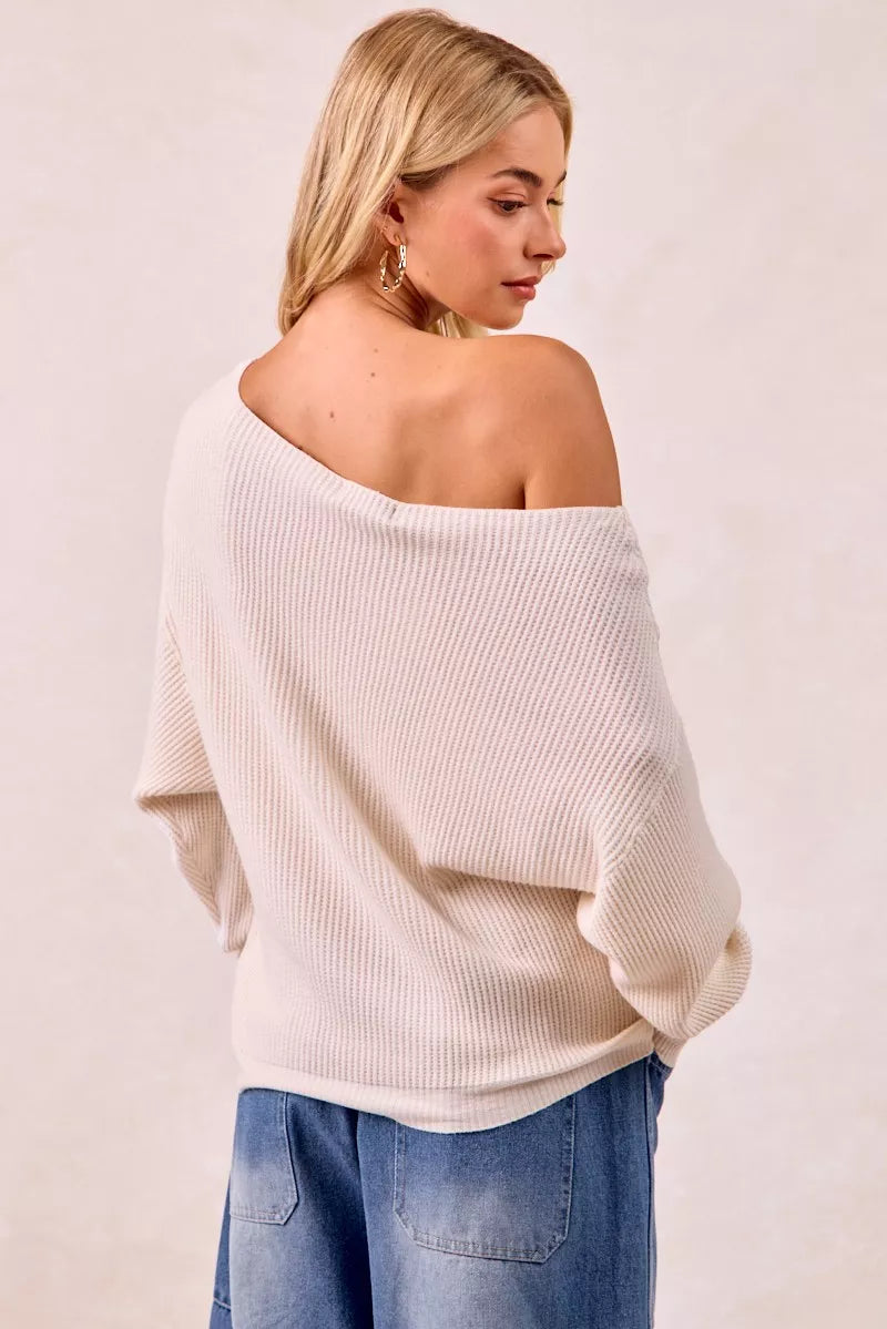 BIBI WAFFLE KNIT OFF SHOULDER TOP Shirts & Blouses
