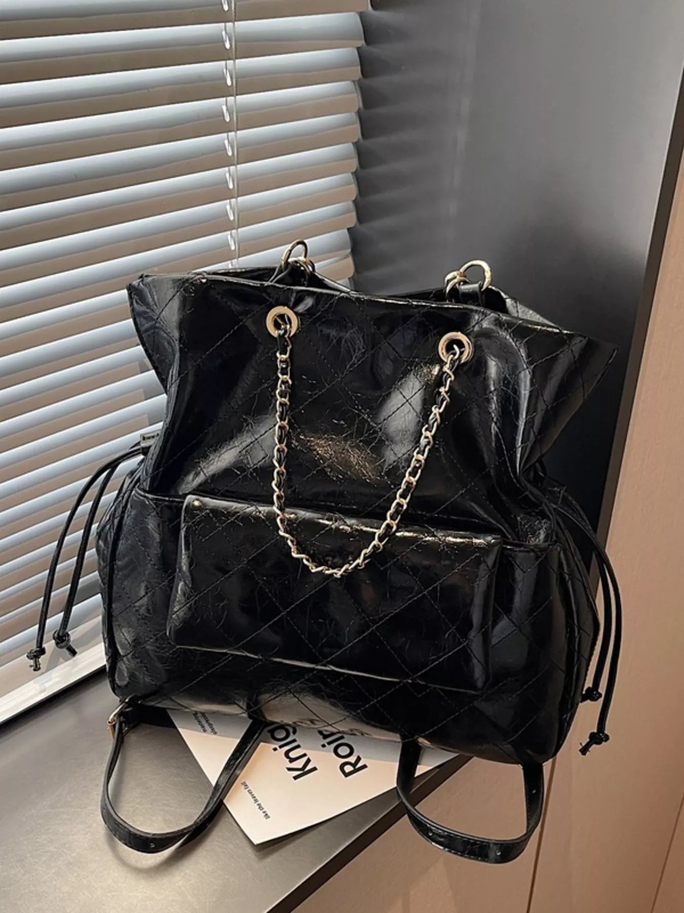 QUILTED CHAIN DECOR BACKPACK Backpack