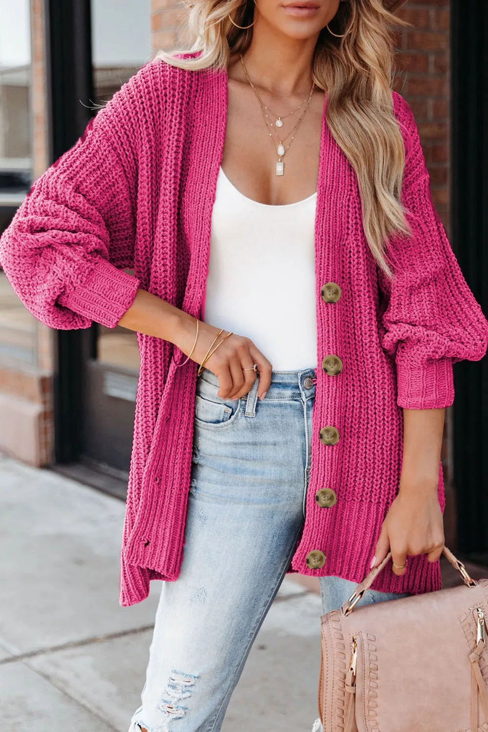 CHUNKY KNIT BUTTON-DOWN CARDIGAN Cardigan