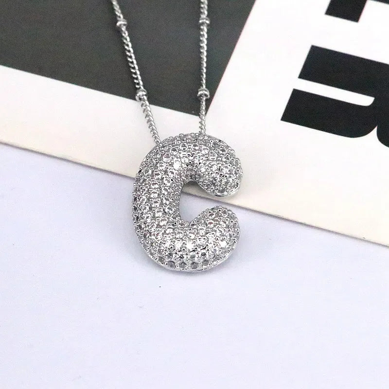 COPPER INLAID ZIRCON LETTER PENDANT NECKLACE Necklace
