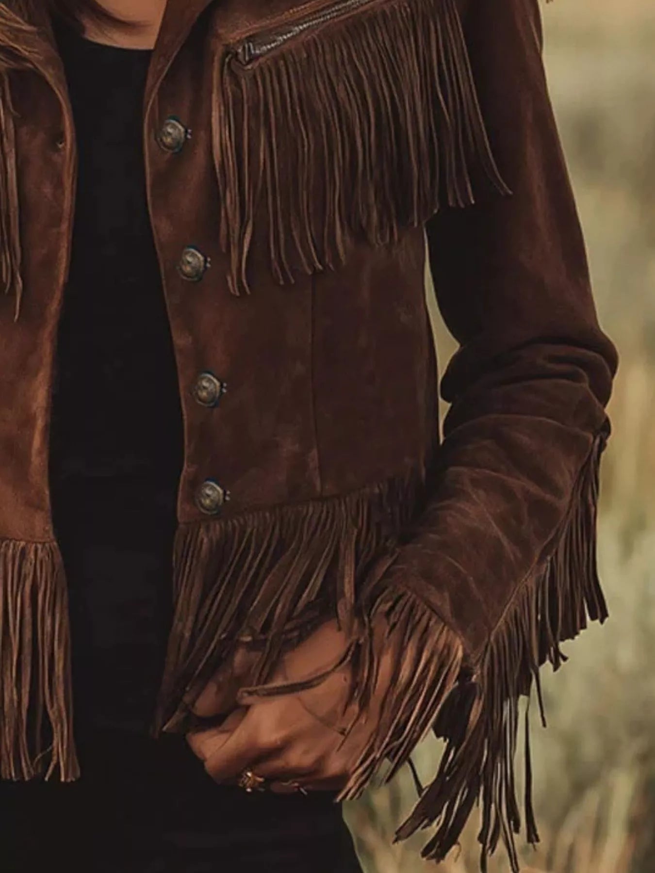 BUCKIN' BRONCO SUEDE FRINGE BUTTON UP JACKET JACKET