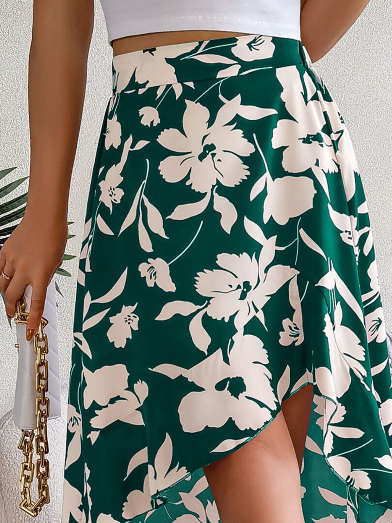 Floral Print Ruffle Hem Asymmetrical Skirt