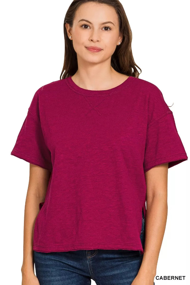 ZENANA COTTON SLUB SHORT SLEEVE TEE Tops