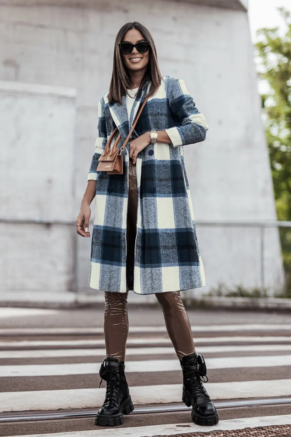 DOUBLE TAKE PLAID BUTTON UP LAPEL COLLAR COAT coat