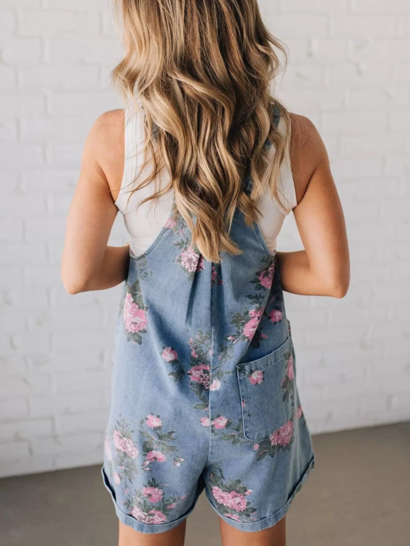 Floral Print Denim Overalls romper