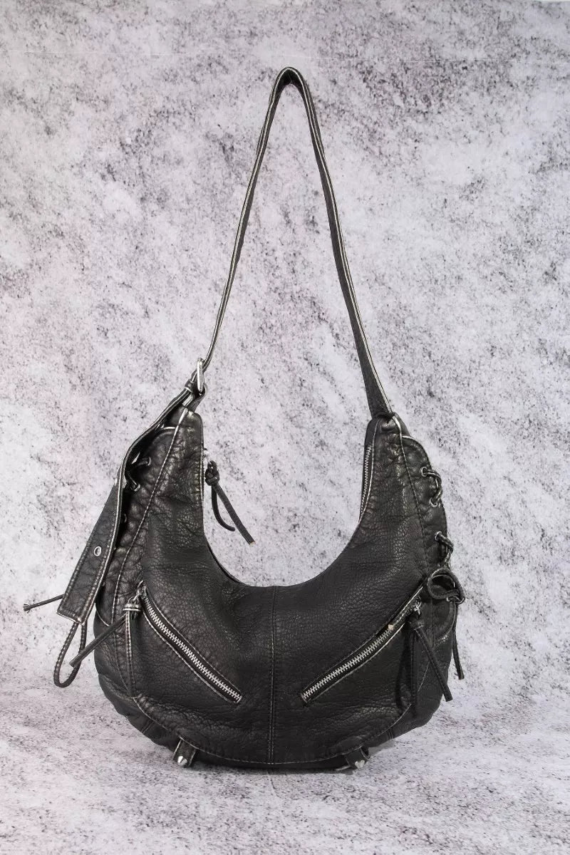 FAME LARGE LEATHER CRESCENT SHOULDER BAG Handbag