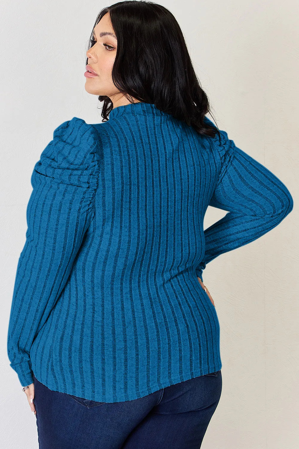 BASIC BAE RIBBED MOCK NECK PUFF SLEEVE T-SHIRT TOP