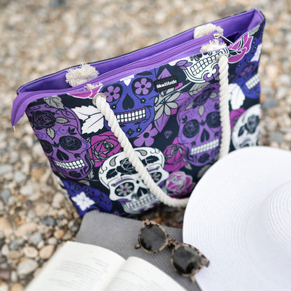 Sugar Skull Purple Shoulder Beach Bag