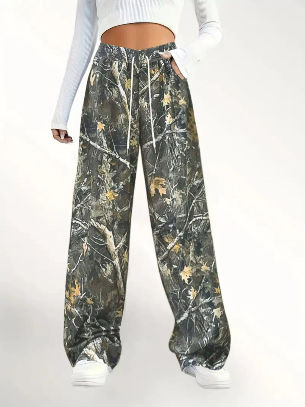 RELAXED FIT CAMO PRINT DRAWSTRING WAIST PANTS Pants
