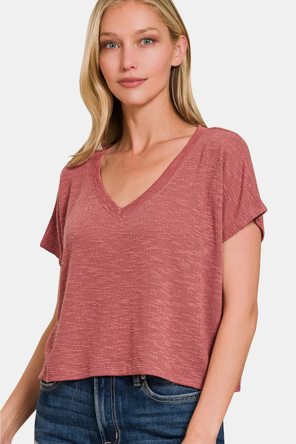 Zenana V-Neck Short Sleeve Crop T-Shirt Clothing