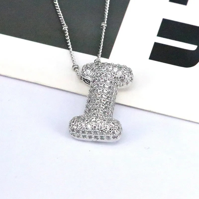 COPPER INLAID ZIRCON LETTER PENDANT NECKLACE Necklace