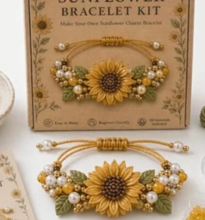 DIY SUNFLOWER BEADED BRACELET KIT | MAKE YOUR OWN SUNFLOWER CHARM BRACELET CRAFT KIT