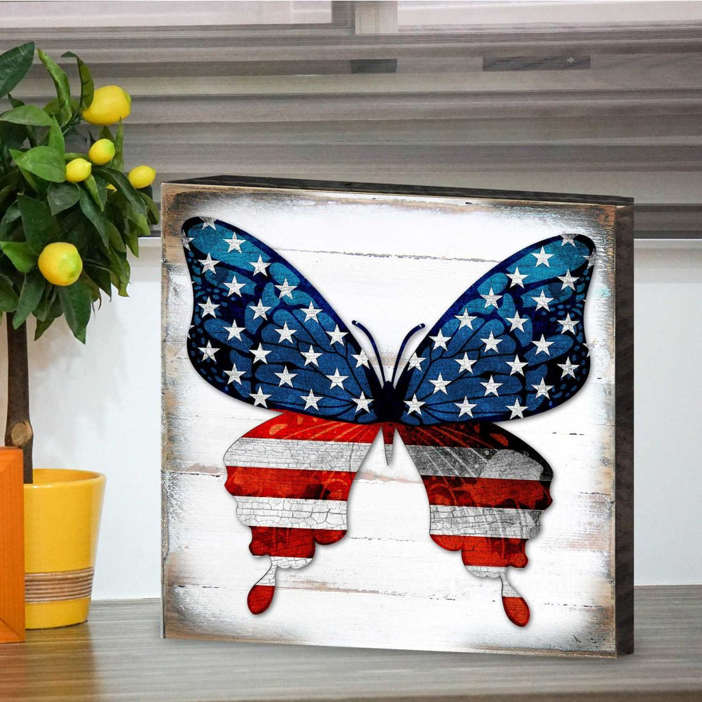 USA BUTTERFLY PATRIOTIC WALL BLOCK - AMERICAN PATRIOTIC DECOR Wall Art