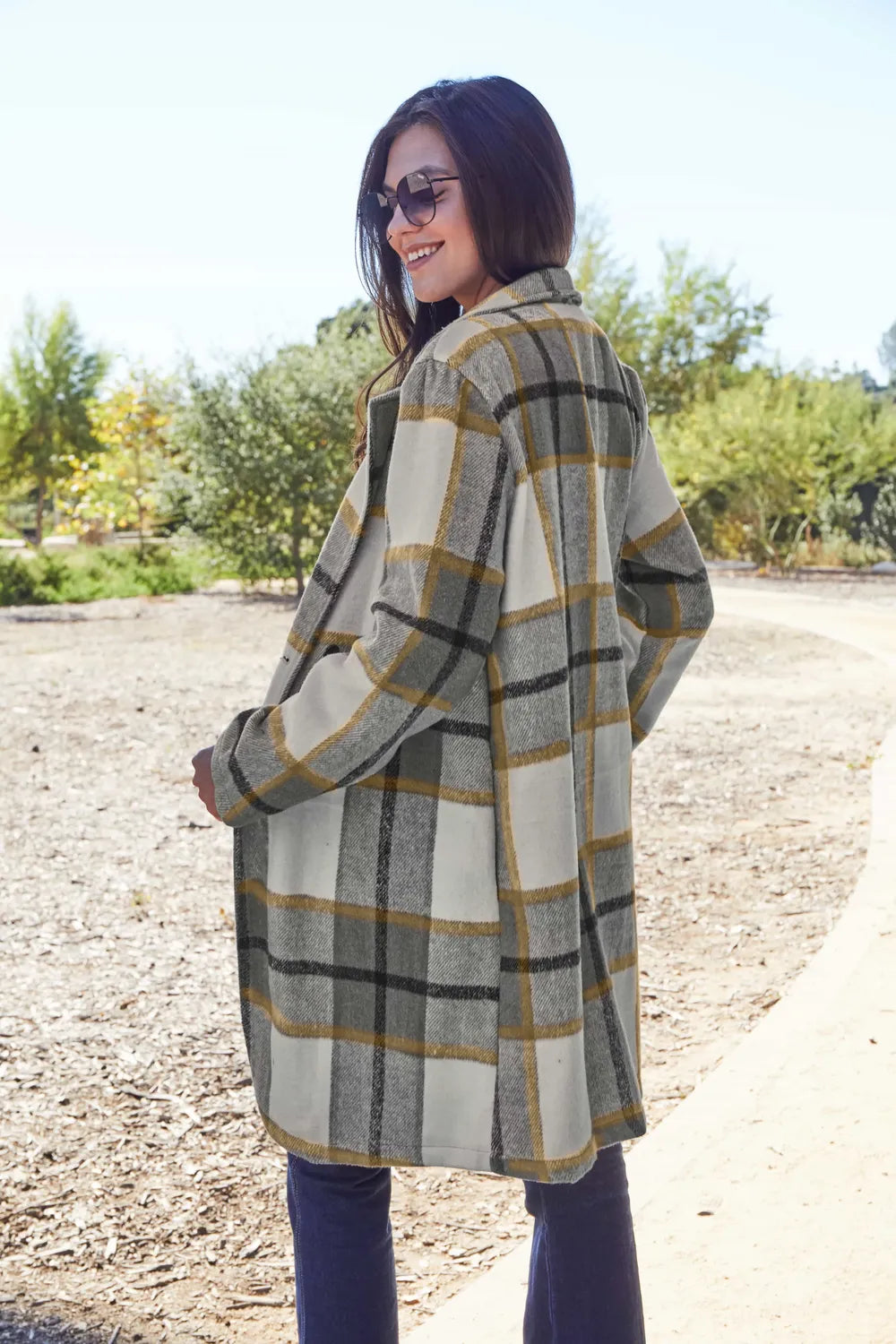 DOUBLE TAKE PLAID BUTTON UP LAPEL COLLAR COAT coat