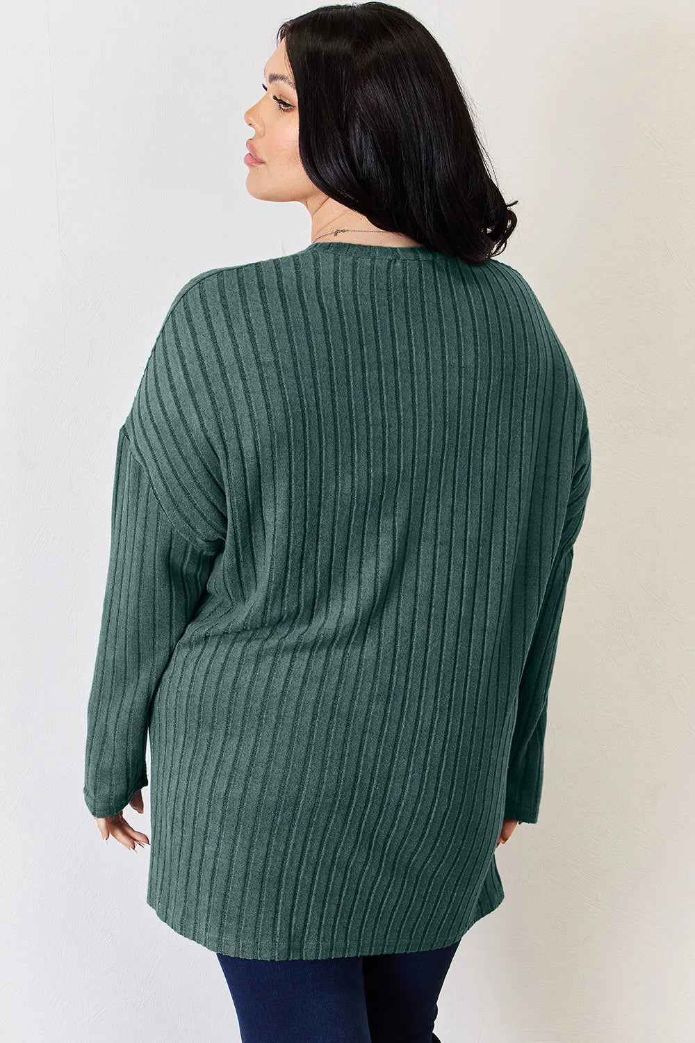 BASIC BAE RIBBED HALF BUTTON LONG SLEEVE HIGH/LOW TSHIRT - AS SEEN ON LIVE!! Long Sleeve Top