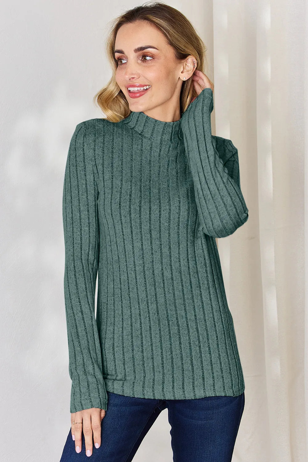 BASIC BAE RIBBED MOCK NECK LONG SLEEVE T-SHIRT Long Sleeve Top
