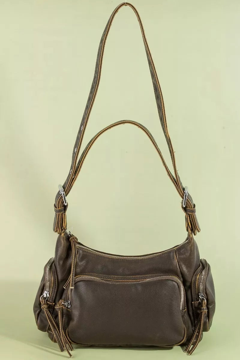 FAME MULTI POCKET LEATHER SHOULDER BAG Handbag