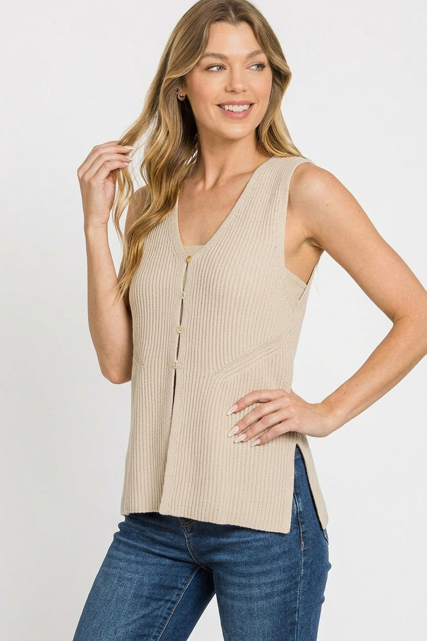 ZENANA 4 BUTTON RIBBED SWEATER VEST Tops