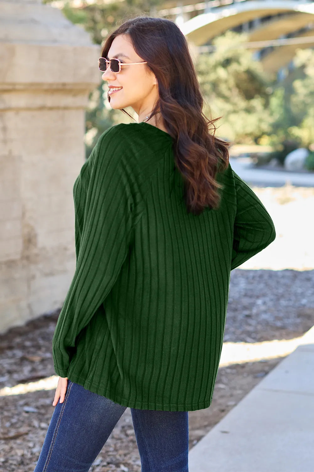 BASIC BAE RIBBED ROUND NECK LONG SLEEVE KNIT TOP Long Sleeve Top