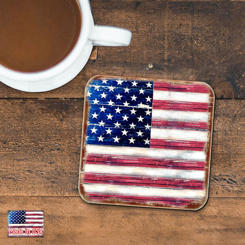 AMEERICAN FLAG WOODEN CORK COASTERS GIFT SET OF 4 Coasters